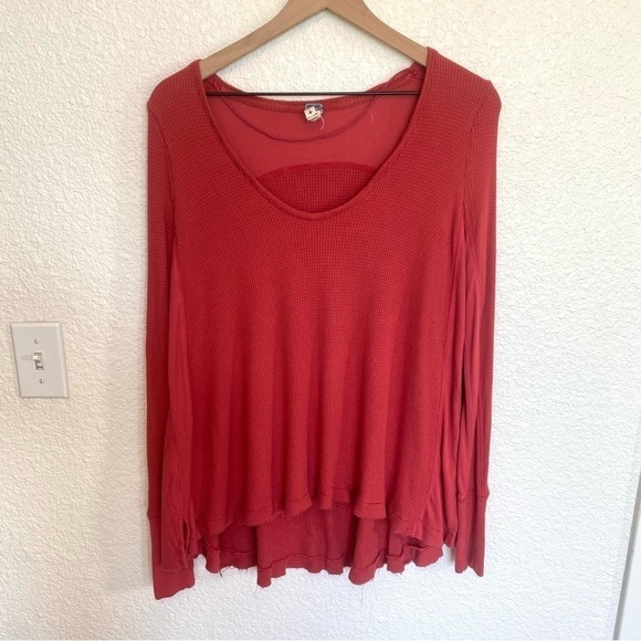 Free People Malibu Thermal Lagenlook Boho Top in Pink Coral Small - Picture 1 of 11